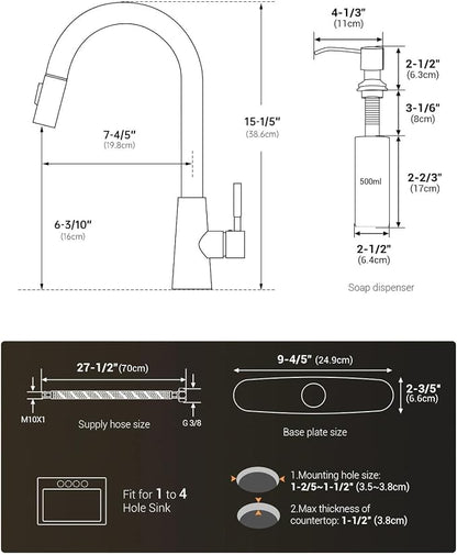 APPASO Kitchen Faucet Touchless with Soap Dispenser and Pull Down Sprayer | S304 Stainless Steel Brushed Nickel Motion Sensor Hands Free Sink Faucets 2 Modes with cUPC Lead-Free Certified Water Hoses