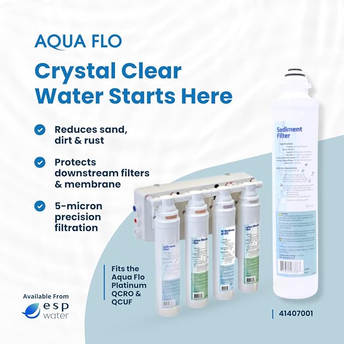 Aqua Flo 41407001 Sediment Filter – Quick Change Pre-Filter for Aqua Flo Platinum QCRO 4-Stage RO Systems – 5 Micron, High-Performance Cartridge, Easy Twist-Lock Install