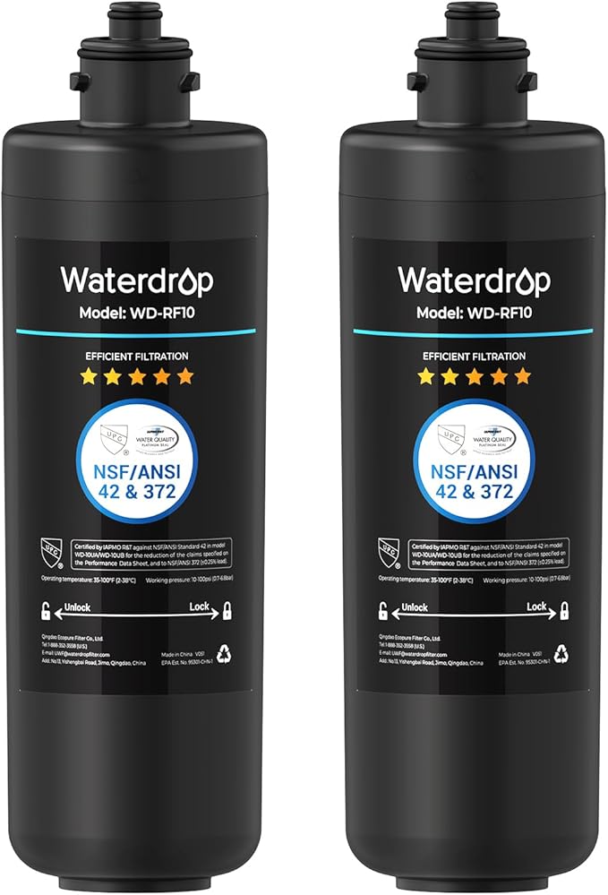 Waterdrop RF10 Replacement Filter Cartridge for 10UA/10UB Under Sink Water Filter, Reduces PFAS, PFOA/PFOS, Lead, Chlorine, Bad Taste & Odor, NSF/ANSI 42 Certified, 11K Gallons High Capacity, 2 PACK