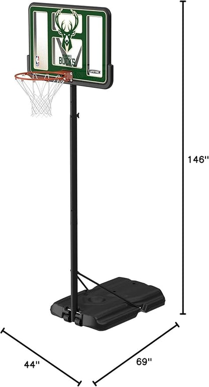 Lifetime NBA Milwaukee Bucks Portable Basketball Hoop, Adjustable Height 7.5-10 Ft, 44 Inch Shatterproof Fusion Backboard, Base with Wheels