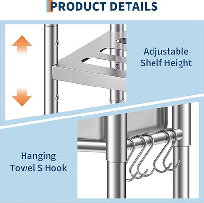 Garvee Stainless Steel Utility Sink with Faucet & Storage Shelf, 304 Single Bowl Freestanding Sink with Adjustable Legs, S-Hooks, Hot & Cold Water Pipes for Kitchen, Laundry, Garage, Farm, Outdoor Use