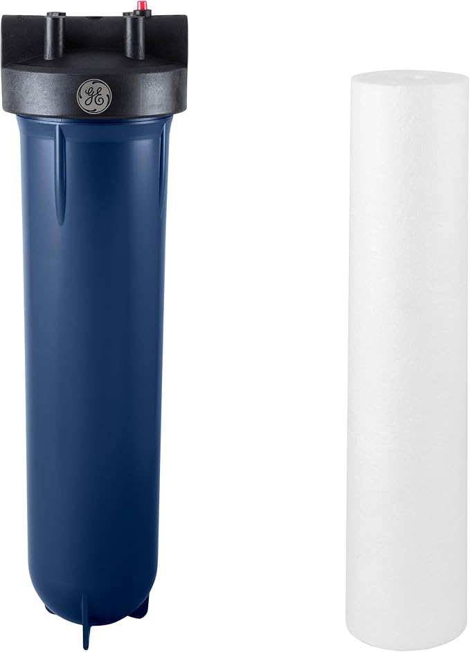 GE Heavy Duty Whole House Water Filtration System & Filter | Reduces Sediment, Rust & More | Install Kit & Accessories Included | GXWH60T, FXWPT