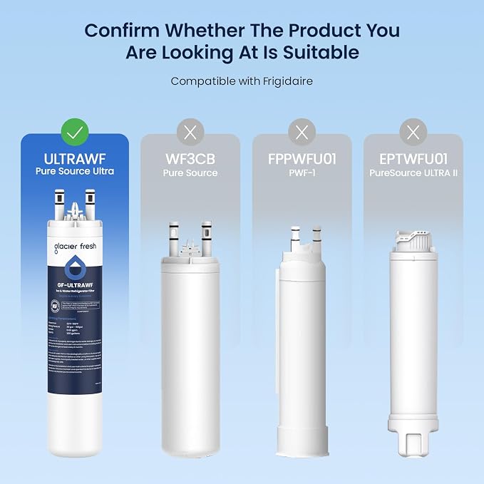 GLACIER FRESH ULTRAWF Frigidaire Refrigerator Water Filter, 2 Pack | Compatible with Pure Source Ultra, Kenmore 9999, 469999, 46-9999, A0094E28261, NSF 42 Certified