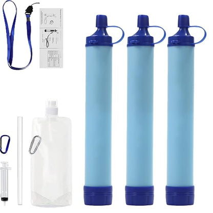 Water Filter, Survival Filtration Portable Gear, Emergency Preparedness, Supply for Drinking Hiking Camping Team Family Outing (3PCS)
