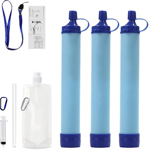 Water Filter, Survival Filtration Portable Gear, Emergency Preparedness, Supply for Drinking Hiking Camping Team Family Outing (3PCS)