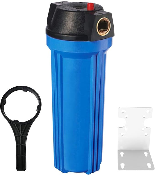 Geekpure 10 Inch Whole House Slim Water Filter Housing - 3/4"NPT Brass Port | with Air Relief Valve Fit for 2.5" x 10" Filters-Blue