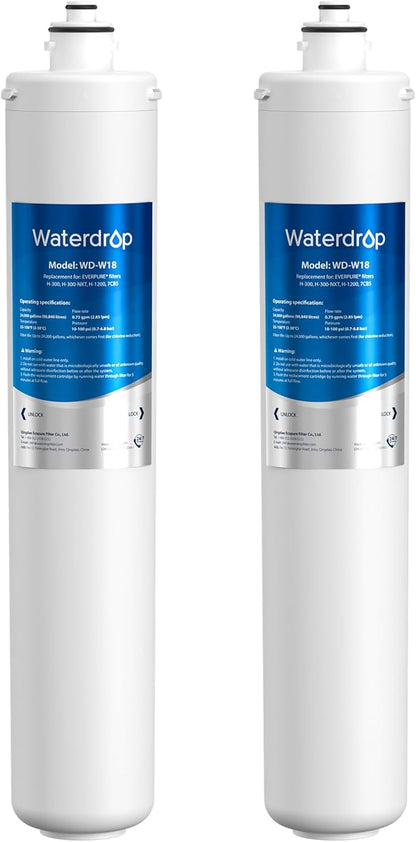 Waterdrop H-300 Under Sink Water Filter, Replacement for Everpure H-300, H-300-NXT, 7CB5, EV9270-71, EV9270-72, EV9618-11, EV9855-50, EV9282-01, NSF/ANSI 42 Certified, 24000 Gallons, 2 Pack