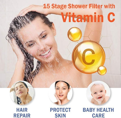 Bath Beyond Shower Filter Vitamin C 15 Stage High Output Water Filter With cartridge for Hard Water - Shower Head Filter Rose Gold