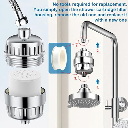 4 Pack 20 Stage Shower Head Filter Universal Replacement Cartridge with Sealing Tapes for Water Soften, Remove Heavy Metals, Iron, Other Sediments