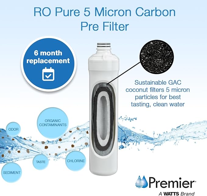 Watts Premier RO 4-Pack Filter Kit for 4 Stage Pure Plus/Zero Plus Reverse Osmosis System, Push Button Water Filter Replacement, Sediment, Carbon Pre- & Post, and Membrane Variants Included