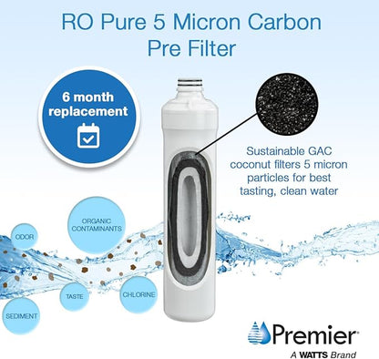 Watts Premier RO 4-Pack Filter Kit for 4 Stage Pure Plus/Zero Plus Reverse Osmosis System, Push Button Water Filter Replacement, Sediment, Carbon Pre- & Post, and Membrane Variants Included