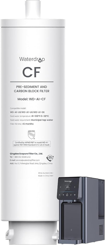 Waterdrop 𝐀𝟏-𝐂𝐅 Filter, Replacement for Waterdrop 𝐀𝟏 Countertop Reverse Osmosis Hot and Cold water Dispenser, 6-month Lifetime