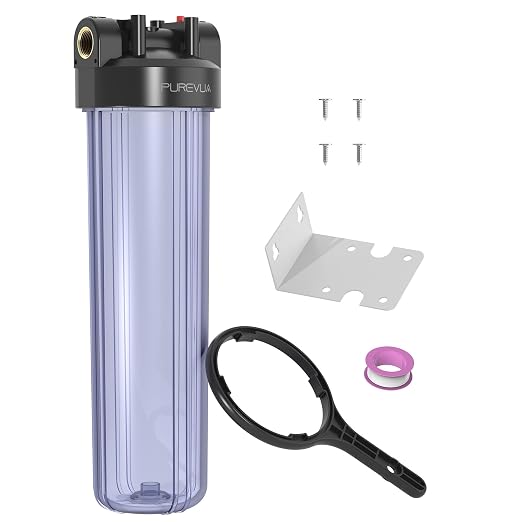 PWT20 Whole House Water Filter Housing, Fits 20” x 4.5” Big Blue Filters, Inline Pre-Filtration System for RV, Home Well and City Water Sediment etc with 1" NPT Port, Pressure Relief Valve