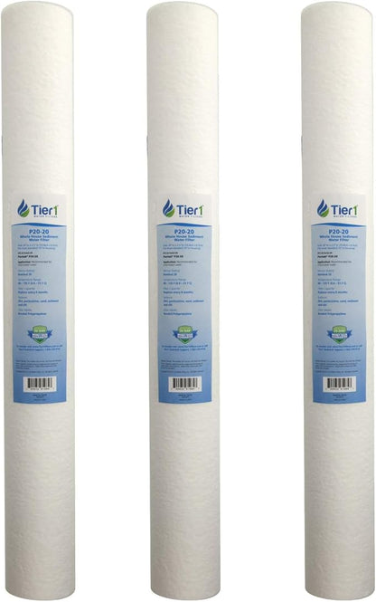 Tier1 20 Micron 20 x 2.5 Water Filter | Spun Wound Polypropylene Whole House Sediment Water Filter Cartridge | Replacement for Pentek P20-20, Purtrex PX20-20 | 2.5 x 20 Whole House Pre-Filter (3-Pack)