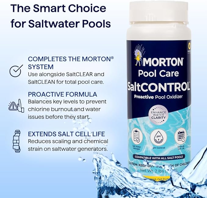 Morton SaltCONTROL | 5-in-1 Pool Enhancer for pH Balance, Scale Prevention & Water Clarity | Compatible with All Pool Types | Weekly Use | 32oz