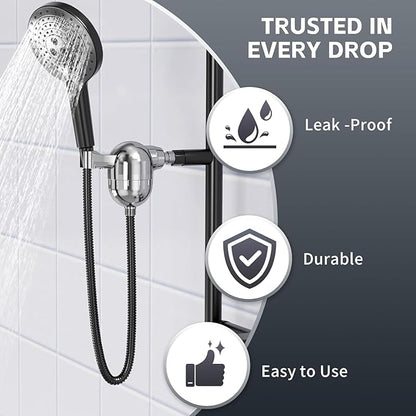 Handheld Shower Filter for Hard Water- 25-Stage Advanced Filtration - Removes 99% Chlorine & Heavy Metals, Soothes Sensitive Skin & Reduces Hair Frizz, Ideal for Bathroom, Apartment