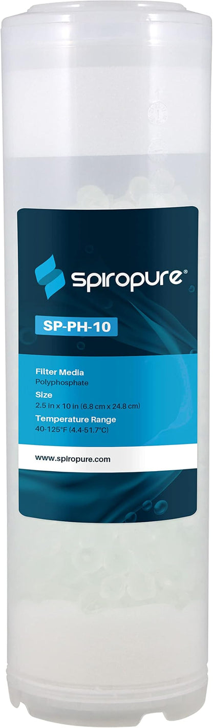 SpiroPure 10x2.5 Polyphosphate Water Filter, Anti-Scale Filter 10 Inch, Hard Water Filter, Scale Inhibitor, Salt Free Water Softener for Shower, Sink, & Whole House