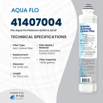 Aqua Flo 41407004 QCRO GAC Carbon Filter Replacement – Quick Change Cartridge for Aqua Flo QCUF 4-Stage Reverse Osmosis Systems, Improves Taste and Odor, 2000 Gallons Filter Capacity, Easy Install