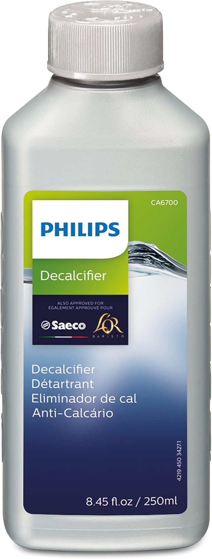 Philips AquaClean Original Calc and Water Filter & Machine Descaler, Perfect Descalcification for a Prolong Machine Lifetime, 1 Descaling Cycle, Bottle of 250 ml, (CA6700/47)