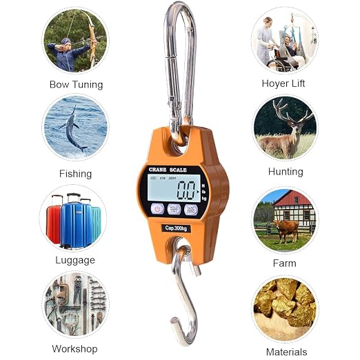 Fuzion Hanging Scale 660LB - Heavy Duty Crane Scale with Aluminum Body | Stainless Steel Hook, Hold/Tare Function, Large Display, Digital Hanging Scales for Weighing Animals, Hays, Fish, Luggage