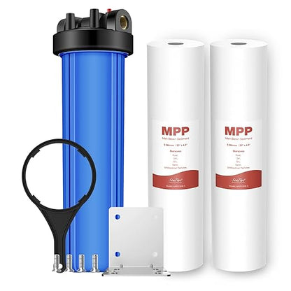 SimPure 20 inch Water Filter Housing DB20P and 20" x 4.5" Sediment Whole House Water Filter Cartridges, Pre-Filtration System for Well and City Water, 1" NPT Port