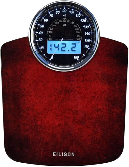 EILISON Highly Advance 2-in-1 Digital & Analog Weighing Scale for Body Weight-400lbs, 4 High Precison GX Sensor Accurate, Thick Tempered Glass, Extra Large Display (Red)