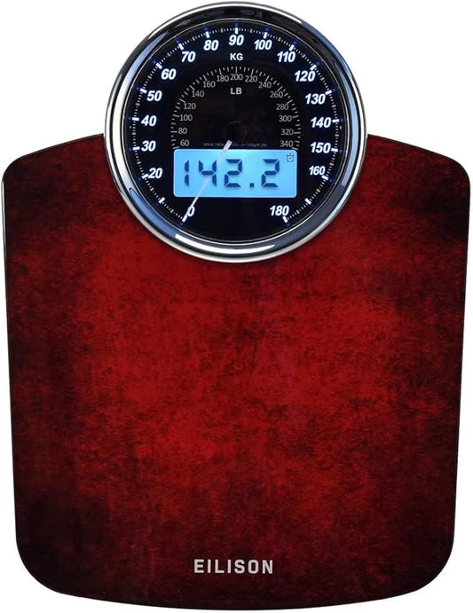 EILISON Highly Advance 2-in-1 Digital & Analog Weighing Scale for Body Weight-400lbs, 4 High Precison GX Sensor Accurate, Thick Tempered Glass, Extra Large Display (Red)