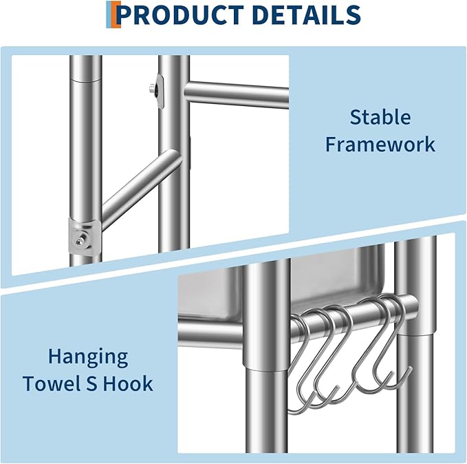 Garvee Stainless Steel Utility Sink with Faucet & Storage Shelf, 304 Single Bowl Freestanding Sink with Adjustable Legs, S-Hooks, Hot & Cold Water Pipes for Kitchen, Laundry, Garage, Farm, Outdoor Use