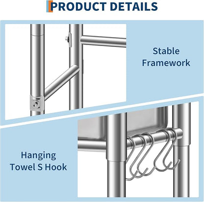 Garvee Stainless Steel Utility Sink with Faucet & Storage Shelf, 304 Single Bowl Freestanding Sink with Adjustable Legs, S-Hooks, Hot & Cold Water Pipes for Kitchen, Laundry, Garage, Farm, Outdoor Use