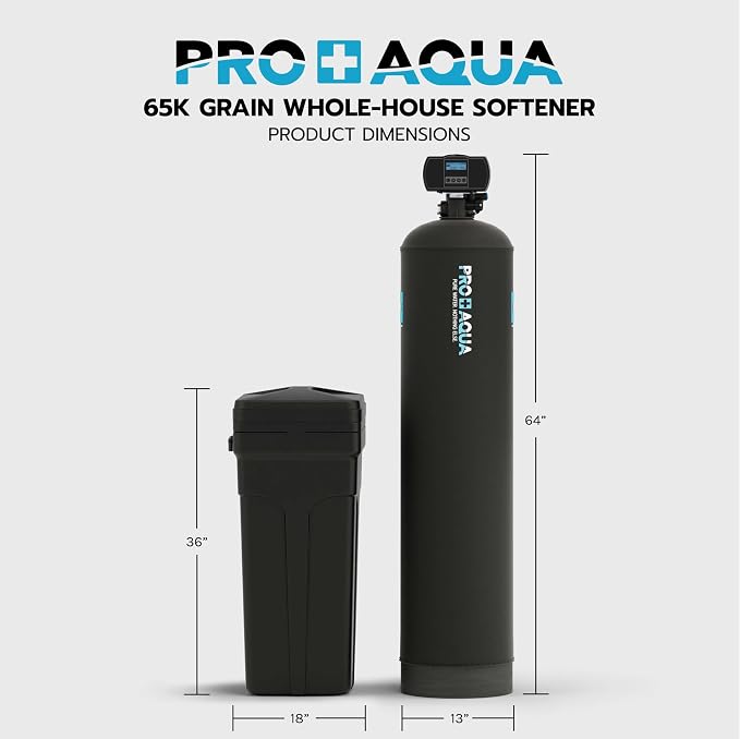 PRO+AQUA Heavy Duty Whole House Water Softener System – 65,000 Grain Capacity, Premium Long-Lasting Resin, 1" Ports