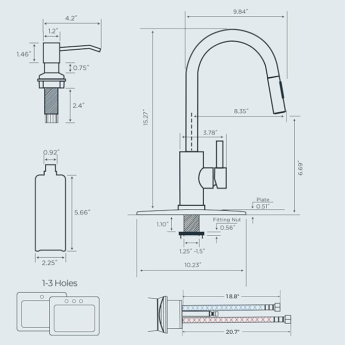FORIOUS Black Kitchen Faucet with Soap Dispenser, High Arc Modern Sink Faucet with Pull Down Sprayer and Deck Plate, Stainless Steel Fit for 1 or 3 Hole for Pot Filler Bar Farmhouse Laundry Rv