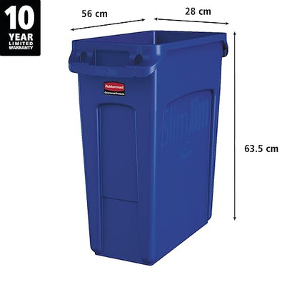 Rubbermaid Commercial Products Slim Jim Trash/Garbage Can with Venting Channels 16-Gallon Blue for Kitchen/Office/Workspace