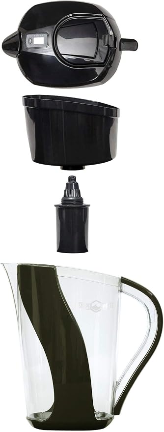 10- Cup Pitcher with 6-Stage Filter. Removes Fluoride, Chlorine, Lead, and Other Volatile Organic Compounds. Increases PH. Improves Taste. Replacement Filters Cost 25% to 33% Less.