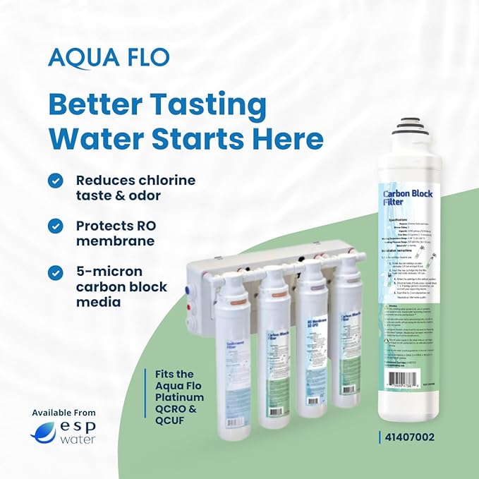 Aqua Flo 41407002 Carbon Block RO Filter, 5 Micron – Replacement for Platinum QCRO 4-Stage System, Quick-Change Cartridge for 2nd & 4th Stage, High-Performance Water Filtration
