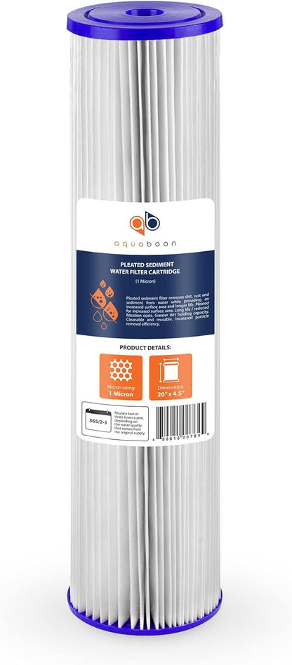 Aquaboon 1 Micron Whole House Pleated Sediment Water Filter Cartridge 20x4.5 Well Filter Replacement Compatible with ECP5-20BB, SPC-45-1005, 4 Pack