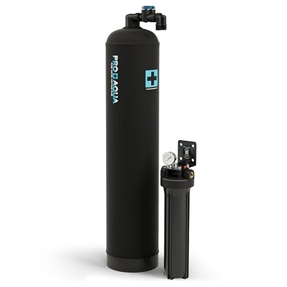 PRO+AQUA Whole House 20 GPM Salt-Free Water Softener Bundle with Single-Stage Carbon Infused Pre-Treatment Filter System | Removes Sediment, Chemicals, Chlorine, Contaminants, & Odor