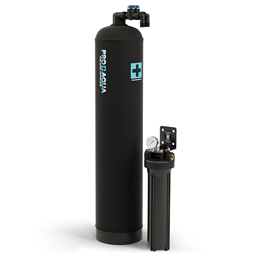 PRO+AQUA Whole House 20 GPM Salt-Free Water Softener Bundle with Single-Stage Carbon Infused Pre-Treatment Filter System | Removes Sediment, Chemicals, Chlorine, Contaminants, & Odor