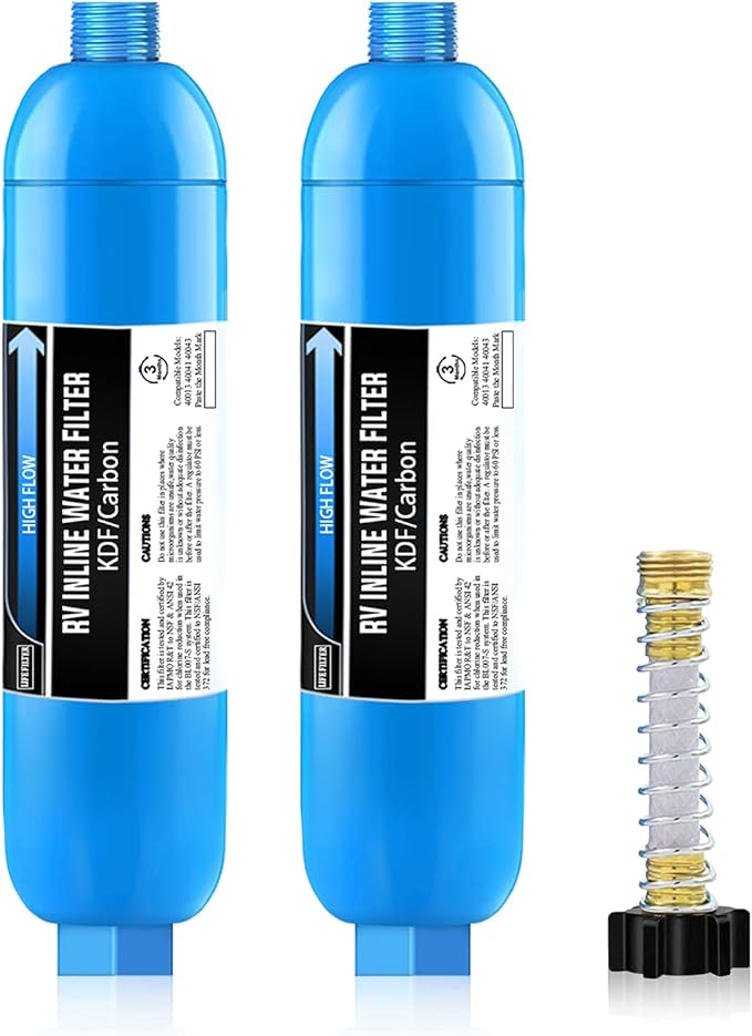Lifefilter 2 Pack RV Water Filter with 1 Flexible Hose Protector | Reduce Bad Taste, Odors, Rust, Fluoride, Chlorine and Sediment in Drinking Water, NSF Certified, Ideal for RV and Marine Use