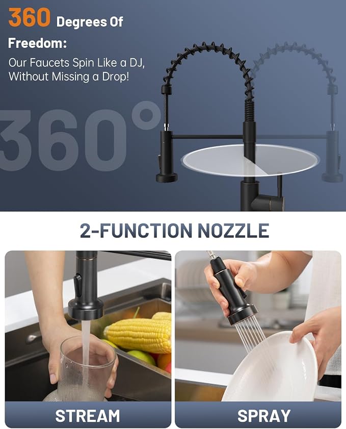 APPASO Spring Style Kitchen Faucet with Soap Dispenser Oil Rubbed Bronze | NSF/ANSI/CAN 372 & Lead-free, Kitchen Sink, Single Handle Commercial Faucet with Pull Down Sprayer for Kitchen Laundry RV