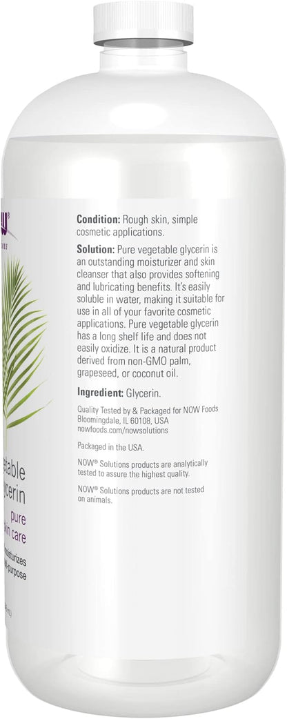 NOW Foods Solutions, Vegetable Glycerin, 100% Pure, Versatile Skin Care, Softening and Moisturizing, 32-Ounce