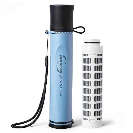 iSpring IFS-B Water Filter Straw, Washable & Reusable Filter Element, Electro-Adsorption&Carbon Block, Removes Microorganisms & Lead, SGS-Tested Portable Purifier for Camping, Hiking & Emergency