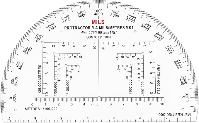 CYA MP-1 6" Half Circle Military Map Protractor - Mils Romer Scale Tool | Thick waterproof 6" half circle map protractor with mils & romer scales. Fits 1:25k, 1:50k & 1:100k UTM/MGRS charts.