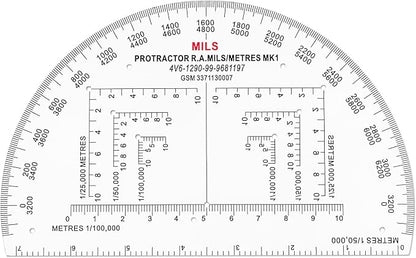 CYA MP-1 6" Half Circle Military Map Protractor - Mils Romer Scale Tool | Thick waterproof 6" half circle map protractor with mils & romer scales. Fits 1:25k, 1:50k & 1:100k UTM/MGRS charts.