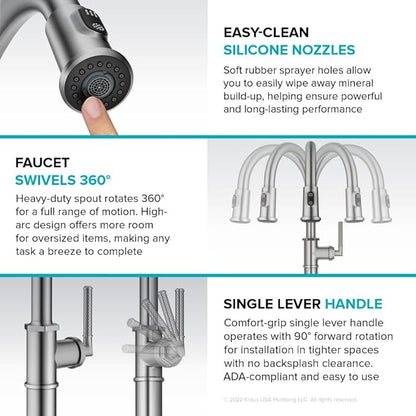 KRAUS Allyn Traditional Industrial Pull-Down Single Handle Kitchen Faucet in Brushed Gold, KPF- 4100BG