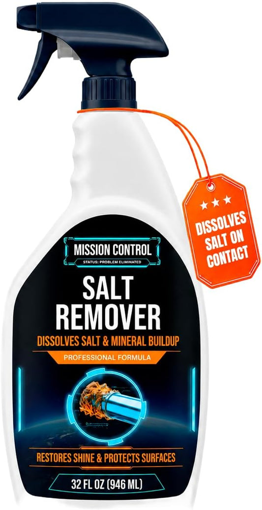 Mission Control 32 oz Salt Remover Spray for Boats, Cars & Pools - Dissolves Salt, Brine, Mineral & Hard Water Buildup on Outdoor Metal & Sealed Floors - Saltwater Residue Cleaner