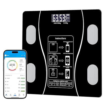 Intelligent Body Fat Scale, a Simple and Practical Digital Scale That can be Connected to a Mobile Digital Bathroom Scale to Display BMI, Body Fat, Muscle Mass, and Durable Weight Scale (Black)