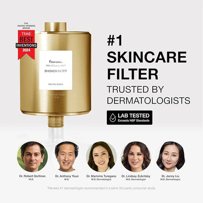 Filterbaby All-Metal Shower Filter Pro, IAPMO Certified to NSF 177, Doctor Developed, Reduces up to 99% Chlorine/Chloramine/Lead/Certain Heavy Metals, Great Water Pressure, Long Lasting, Gold