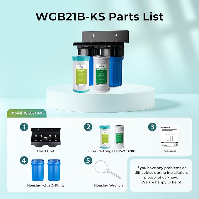 iSpring Heavy Metal Whole House Water Filter System, Reduce 99% Chlorine, Lead, Sediment & Odor, 5-Layer Whole House Water Filter, SGS-Tested, 10” x 4.5” Filters, 1” Inlet/Outlet, Model: WGB21B-KS