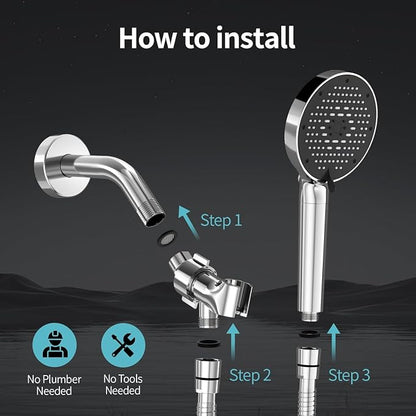 SR SUN RISE NSF Certified Filtered Shower Head 9-Spray Setting with Handheld for Hard Water to Remove Chlorine High Pressure Anti-Clog Nozzles (1 Filter, Chrome Silver)