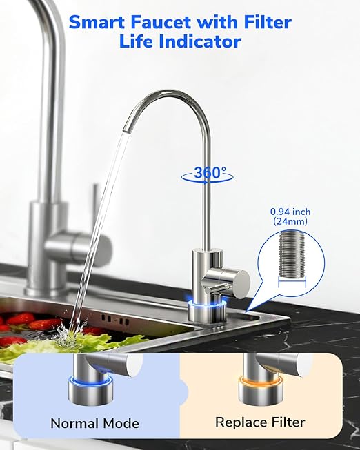 Ecoviva Reverse Osmosis Water Filter Under Sink System - E6 600GPD Tankless RO, 5" Ultra-Thin Design for Small Spaces 9-Stage Reduces TDS & Softens Water - Ideal for Apartment, Kitchen & Dormitory